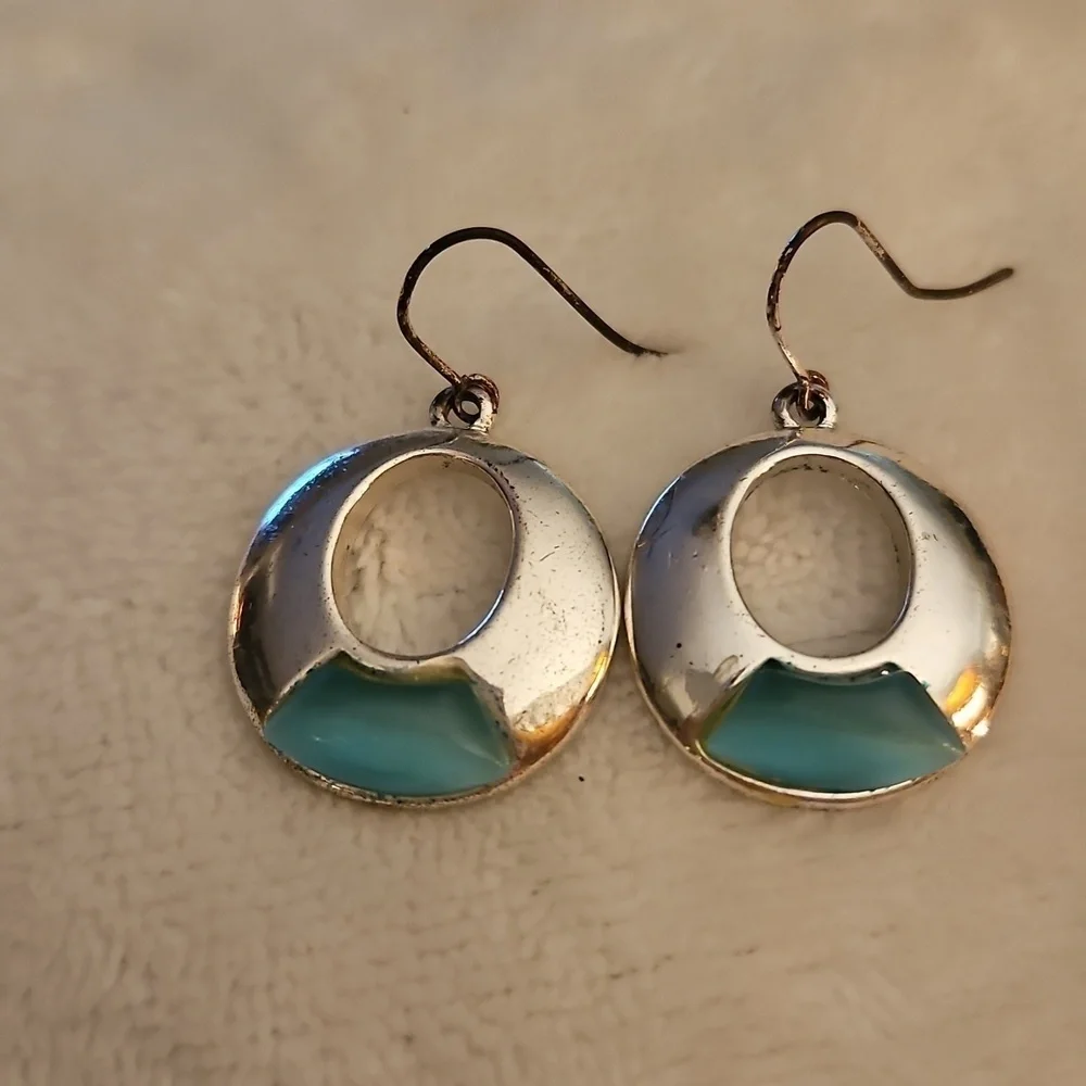 Vintage Icy Blue Atomic Mod Round Dangle Earrings